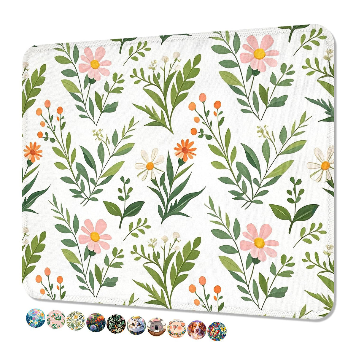 Mouse Pad, Cute Mouse Mat, 10" x 8", Colorful Flower Cat