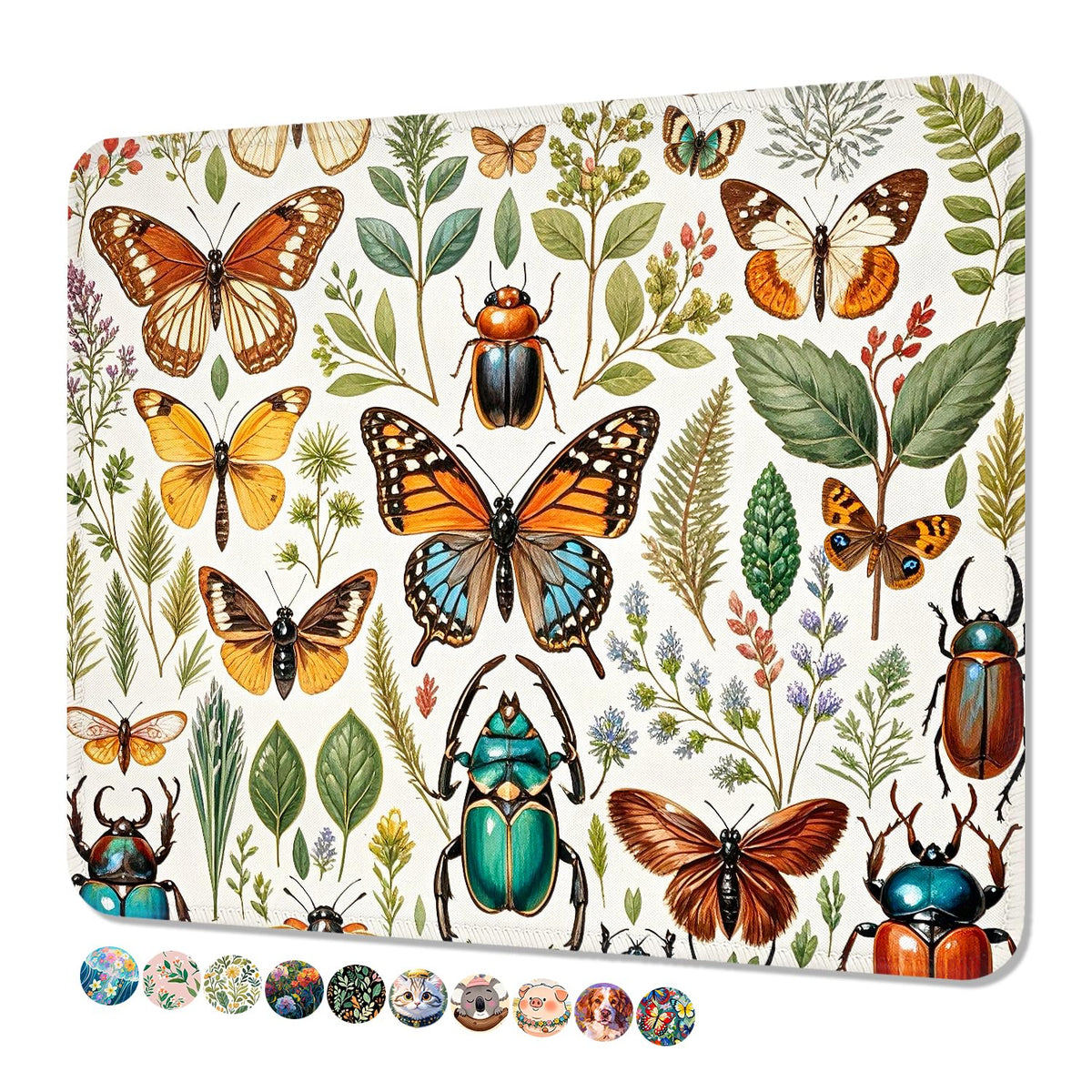 Mouse Pad, Cute Mouse Mat, 10" x 8", Colorful Flower Cat
