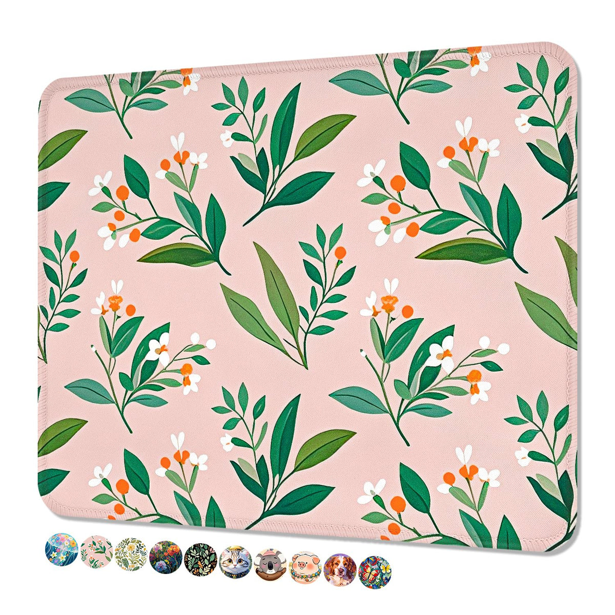 Mouse Pad, Cute Mouse Mat, 10" x 8", Colorful Flower Cat
