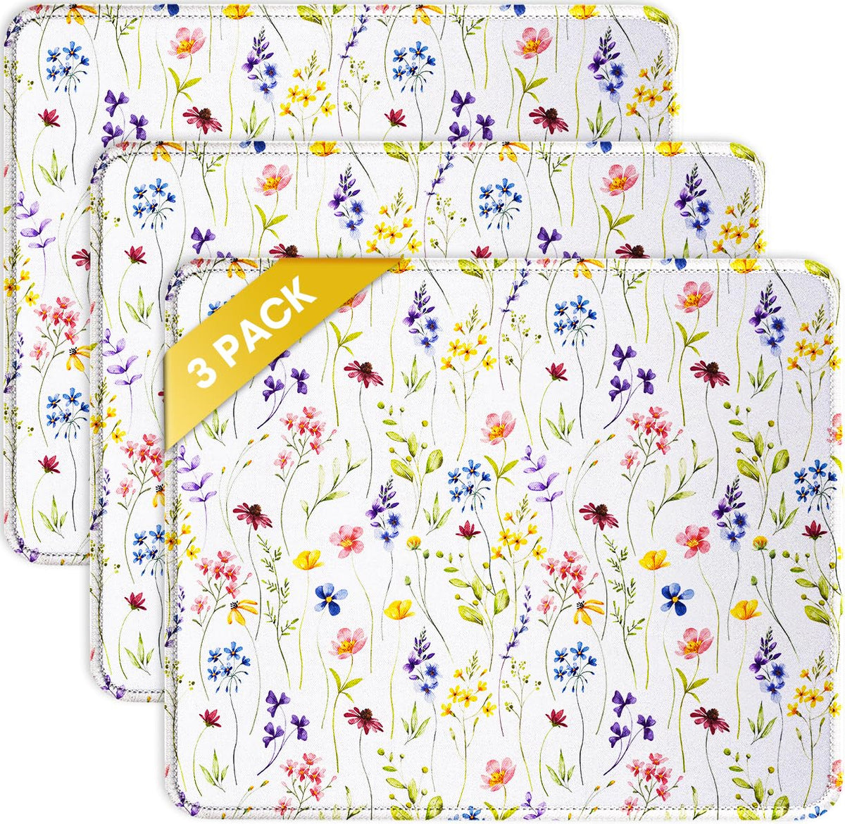 JIKIOU 3 Pack Mouse Pad with Stitched Edge, Perfect Size 10.2x8.3in Black