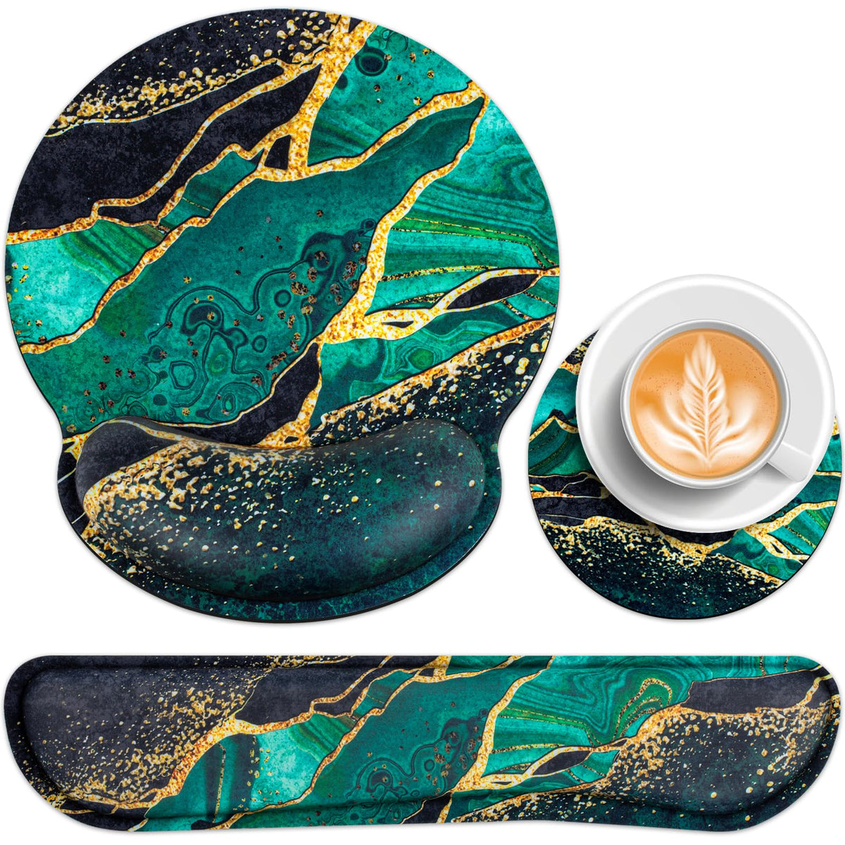 Mouse Pad with Wrist Rest Set, 3-in-1 Wrist Support Mouse Pad Set, Floral