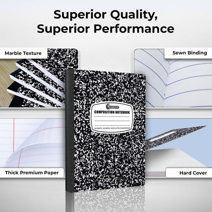 Rosmonde 5 Pack College Ruled Composition Notebooks, Black Marble Notebook
