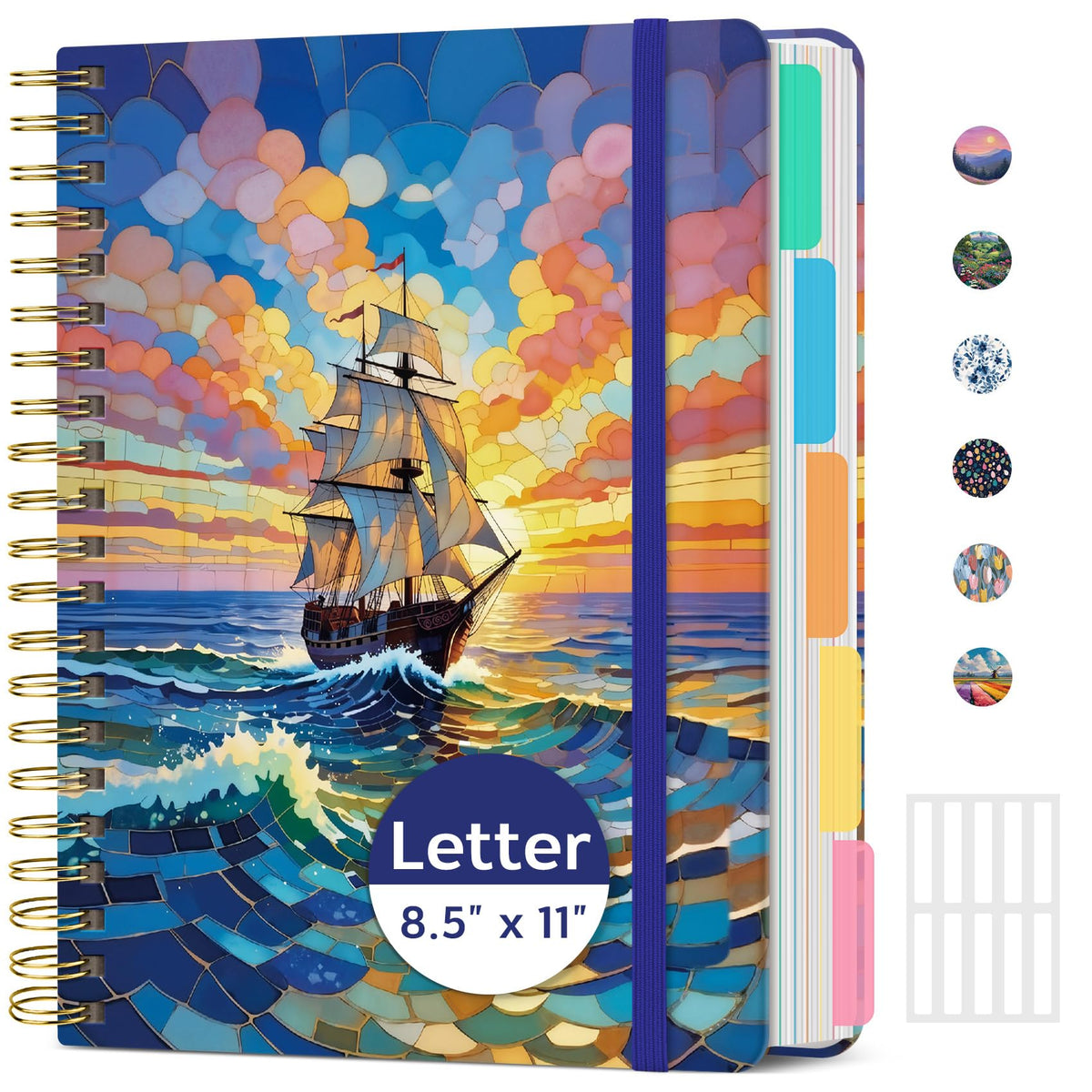Taja Pretty Large Spiral Lined Notebook for Work with 5 Removable Dividers