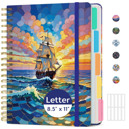 Taja Pretty Large Spiral Lined Notebook for Work with 5 Removable Dividers