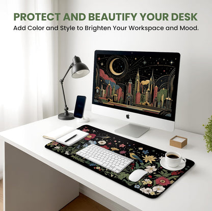 Aesthetic Desk Mat, Cute Enchanted Garden Desk Pad Protector for Work & Decor, 31.5" x 11.8", Pretty Non-Slip Extended Mouse Pad for Office or Home