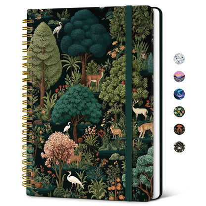 Taja Lined Spiral Journal Notebook for Women, Pretty College Ruled Notebook for Work & Note Taking, A5 Hardcover Journal for Writing, Cute Aesthetic 140 Pages, Midnight Bloom