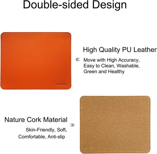 Leather Mouse Pad - Wooden Double-Side Mousepad with Stitched Edge, Waterproof Ultra Thin Mouse Pad for Computers, Laptop, Office & Home, 10.2 x 8.3 Inch, 1 Pack (Orange)