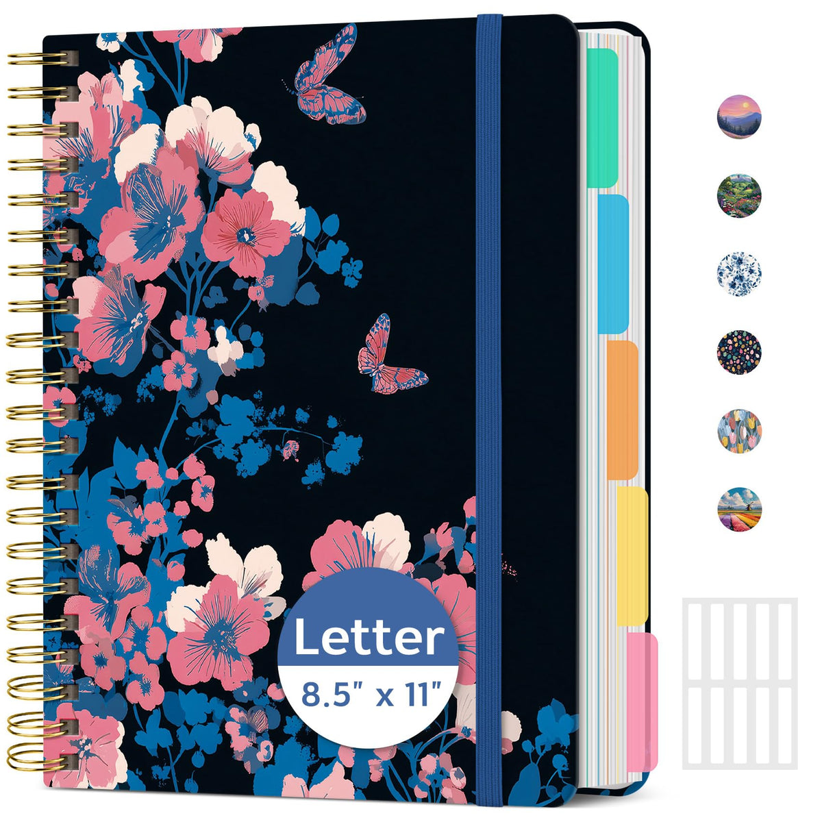 Taja Pretty Large Spiral Lined Notebook for Work with 5 Removable Dividers