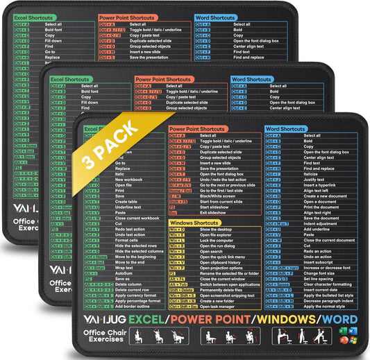 3 Pack Mouse Pads for Excel/Word/PowerPoint/Windows Shortcuts