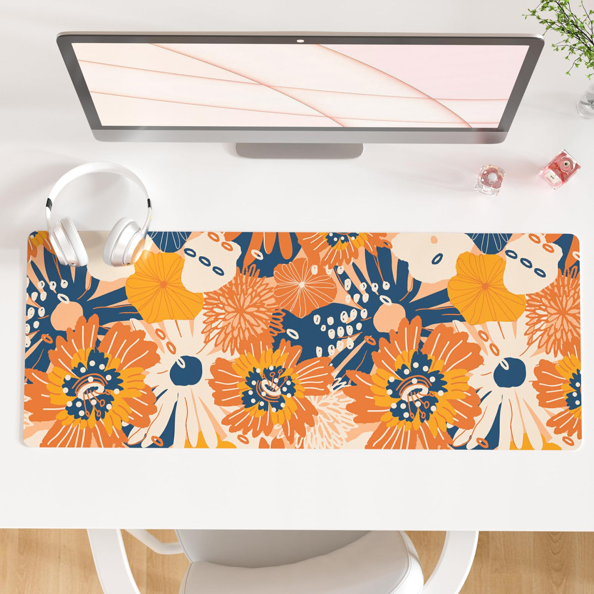 QiyI PU Leather Large Mouse Pad, Office Decor, 31.5" x 15.7", Rose Gold
