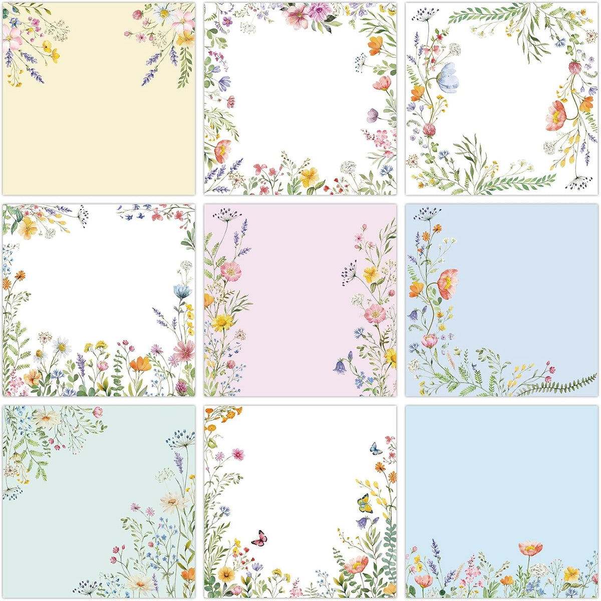9 Pcs Wildflower Notepads 3" x 3" Self-Adhesive Wildflower Note Pads Memo for Journal Home Office School Teacher Gifts - 450 Sheets Reusable Flower Sticky Notes