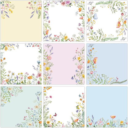 9 Pcs Wildflower Notepads 3" x 3" Self-Adhesive Wildflower Note Pads Memo for Journal Home Office School Teacher Gifts - 450 Sheets Reusable Flower Sticky Notes