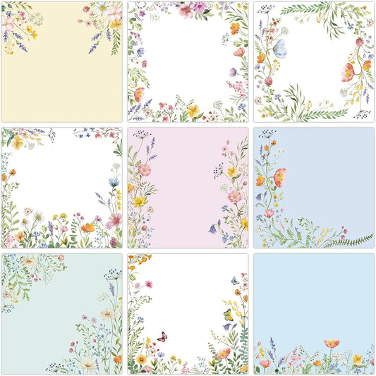 9 Pcs Wildflower Notepads 3" x 3" Self-Adhesive Wildflower Note Pads Memo for Journal Home Office School Teacher Gifts - 450 Sheets Reusable Flower Sticky Notes