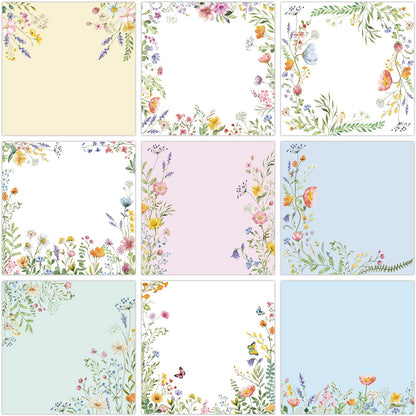 9 Pcs Wildflower Notepads 3" x 3" Self-Adhesive Wildflower Note Pads Memo for Journal Home Office School Teacher Gifts - 450 Sheets Reusable Flower Sticky Notes