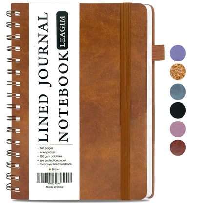 LEAGIM Lined Spiral Journal Notebook for Women & Men, College Ruled Hardcover Notebook for Work & Note Taking, Journals for Writing, 100 GSM, Business, School, 140 Pages, A5(5.8"x8.5") - Pink