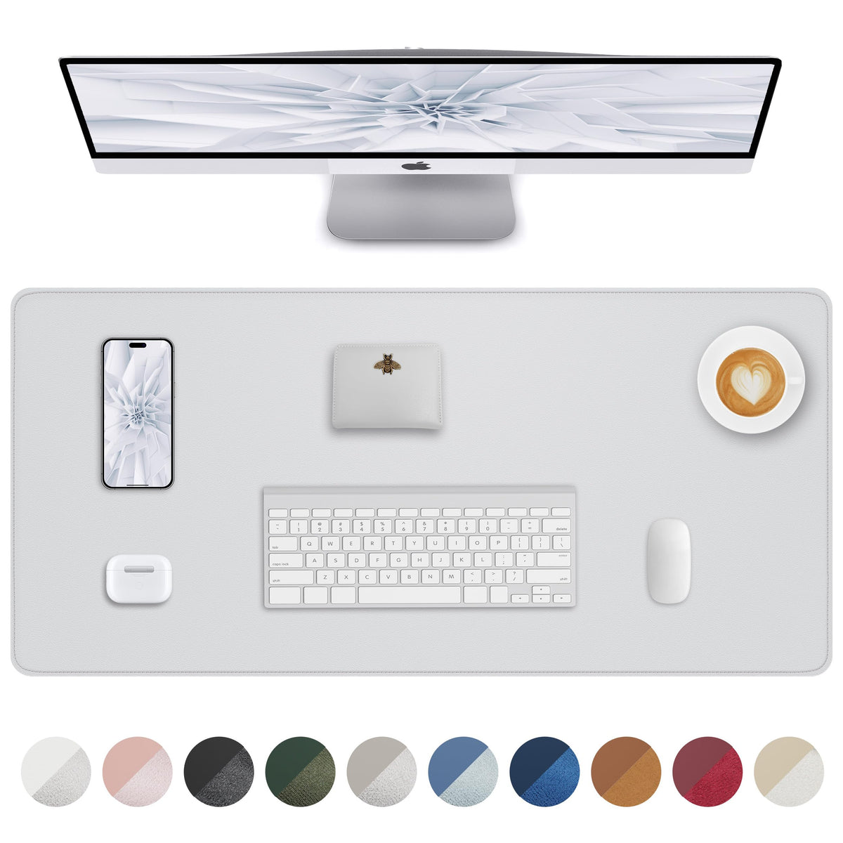 AFIING Desk Pad Protector 23.6" x 13.7" - Non-Slip Waterproof PU Leather Desk Mat for Mouse, Keyboard, Laptop, Office and Home Workspace (Beige)