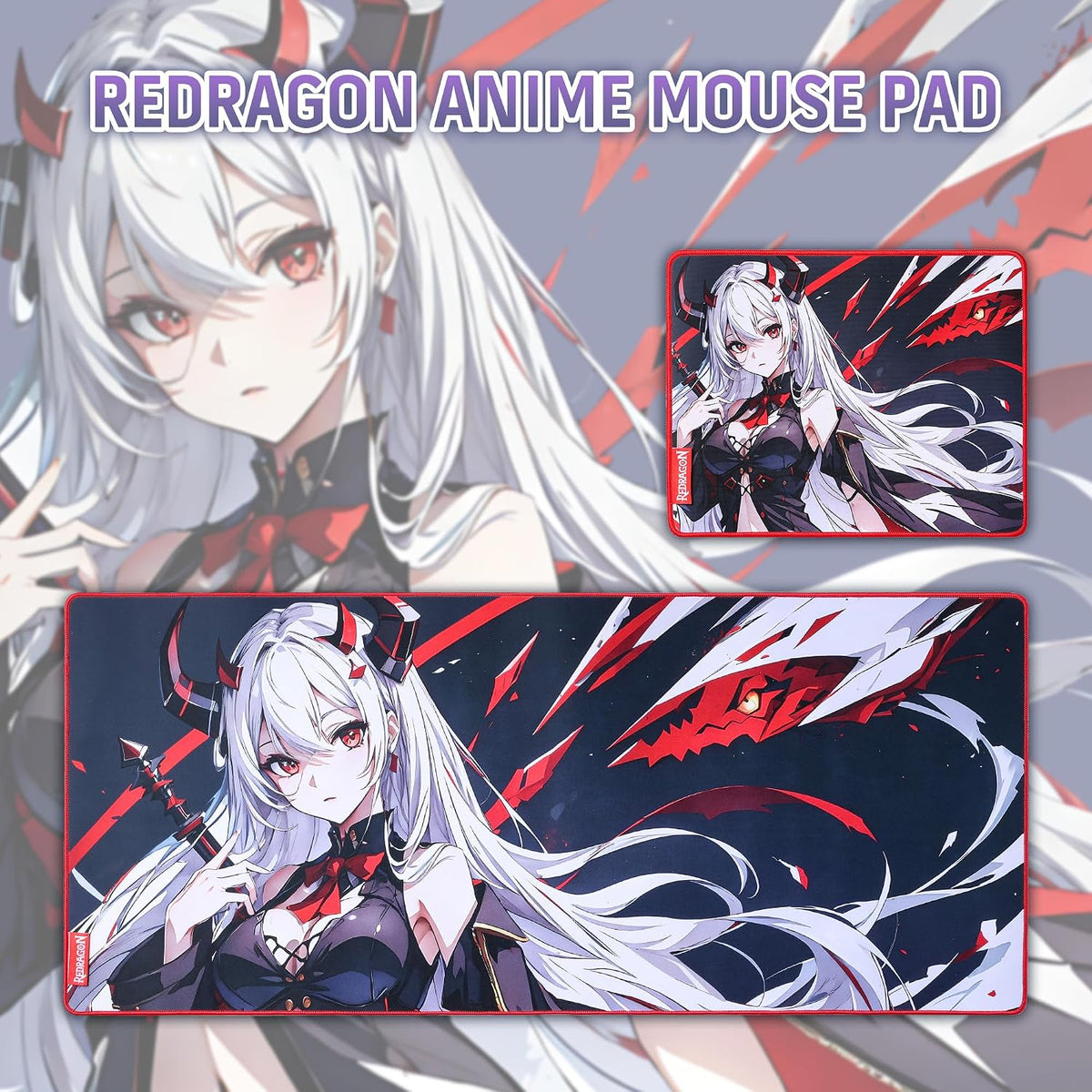 Redragon EISA P047L Anime Gaming Mouse Pad - Smooth Spandex Surface, Anti-Slip Rubber Base, Spill-Resistant, Durable 5mm Thick Design, 35 x 16 inches, Black