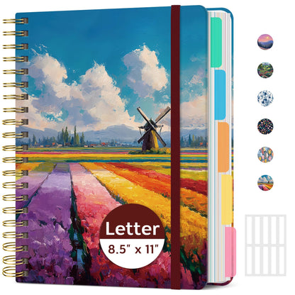 Taja Pretty Large Spiral Lined Notebook for Work with 5 Removable Dividers