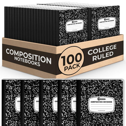 Rosmonde 5 Pack College Ruled Composition Notebooks, Black Marble Notebook