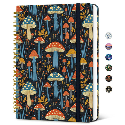 Taja Lined Spiral Journal Notebook for Women, Pretty College Ruled Notebook for Work & Note Taking, A5 Hardcover Journal for Writing, Cute Aesthetic 140 Pages, Midnight Bloom