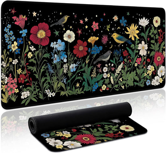 Aesthetic Desk Mat, Cute Enchanted Garden Desk Pad Protector for Work & Decor, 31.5" x 11.8", Pretty Non-Slip Extended Mouse Pad for Office or Home