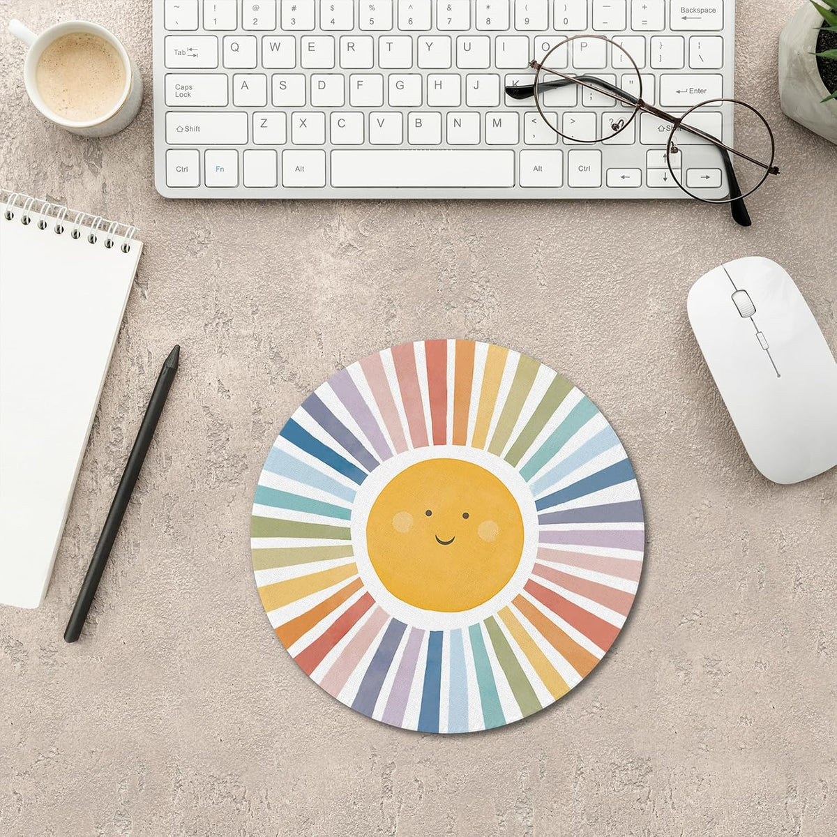 Boho Colorful Sunshine Rainbow Mouse Pad, Cute Sunshine Mouse Pads Mousepad for Desk Home Office Dorm Computers Laptop, Boho Office Supplies Desk Accessories, 7.9x7.9 Inch