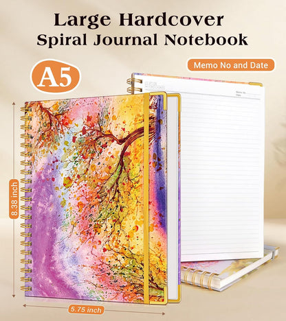 Lined Spiral Notebook Journal for Women, 150 Pages Cute Notebooks 5.75” x 8.38”, A5 Hardcover Spiral Journals with 100 GSM Thick Paper, College Ruled Notebook for Writing Work School, Autumn Tree
