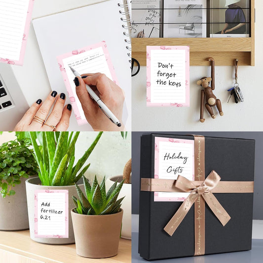 Sticky Notes 4X6 Inches, 2 Pack Large Cute Self-Stick Pads, Bright Funny Memo Pads Easy to Stick for Home, Office Cute Pink Bowties