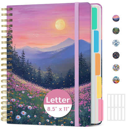 Taja Pretty Large Spiral Lined Notebook for Work with 5 Removable Dividers