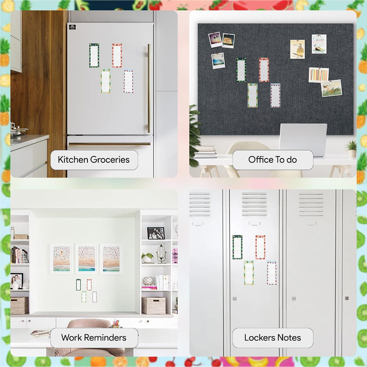 Magnetic Notepads for Refrigerator, 4 Pack Large Grocery List, Fruit