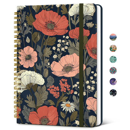 Taja Hardcover Journal for Women, Pretty Spiral Lined Notebook for Work, A5