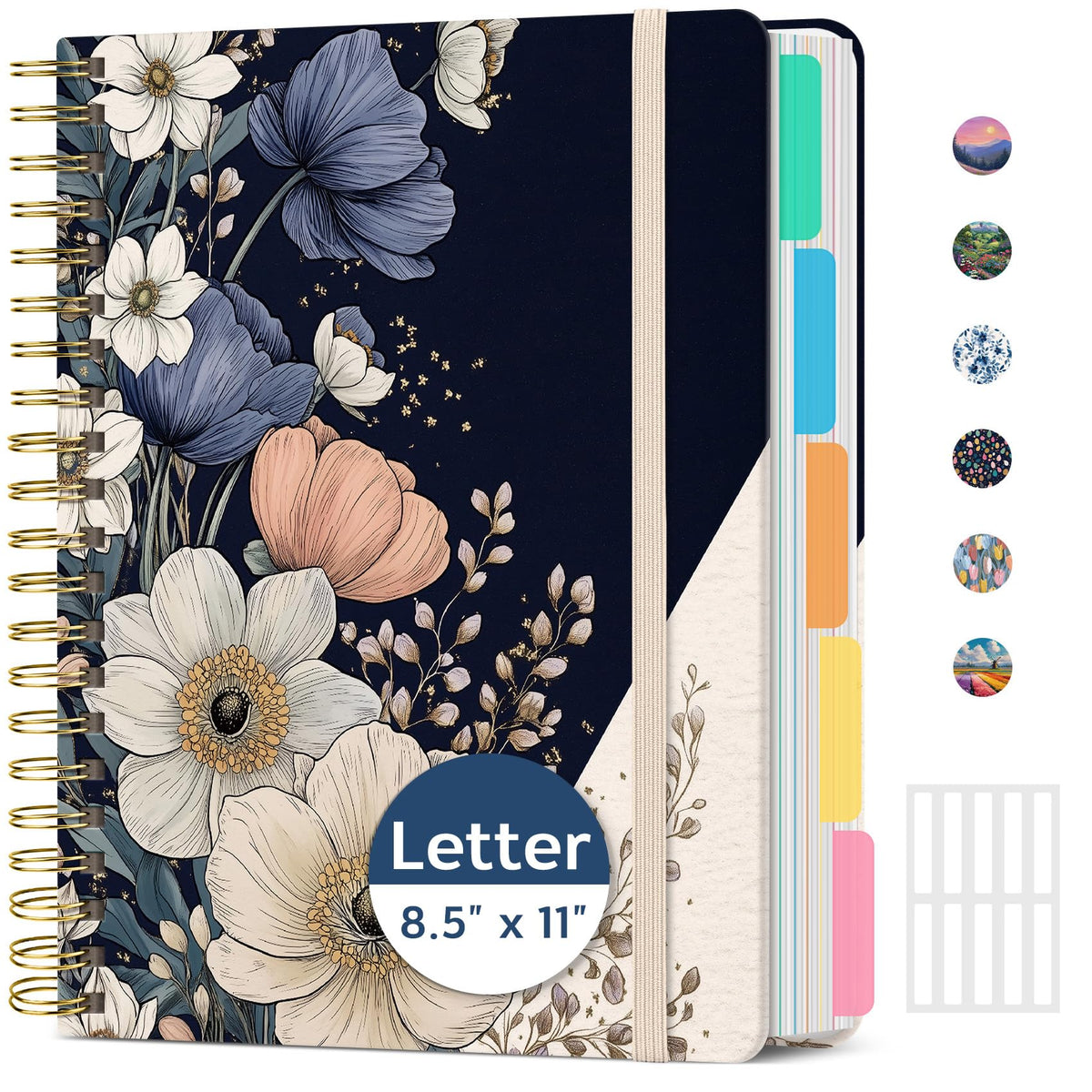 Taja Pretty Large Spiral Lined Notebook for Work with 5 Removable Dividers