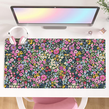Faux Leather Large Mouse Pad, Office Desk Mat, 31.5"x15.7", Pink Floral