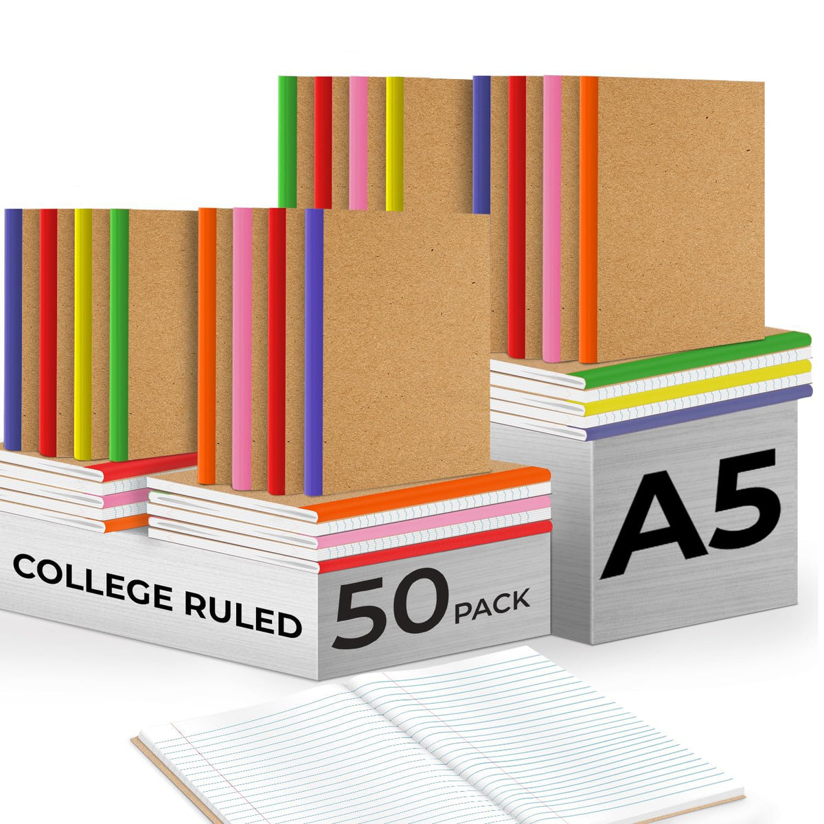 Rosmonde 5 Pack College Ruled Composition Notebooks, Black Marble Notebook
