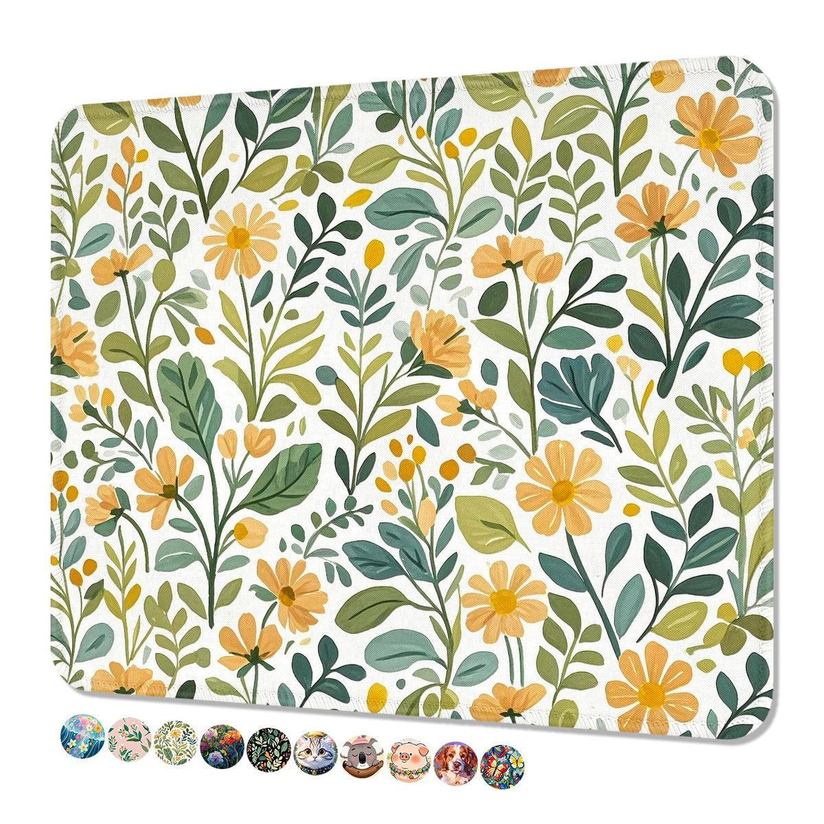 Mouse Pad, Cute Mouse Mat, 10" x 8", Colorful Flower Cat