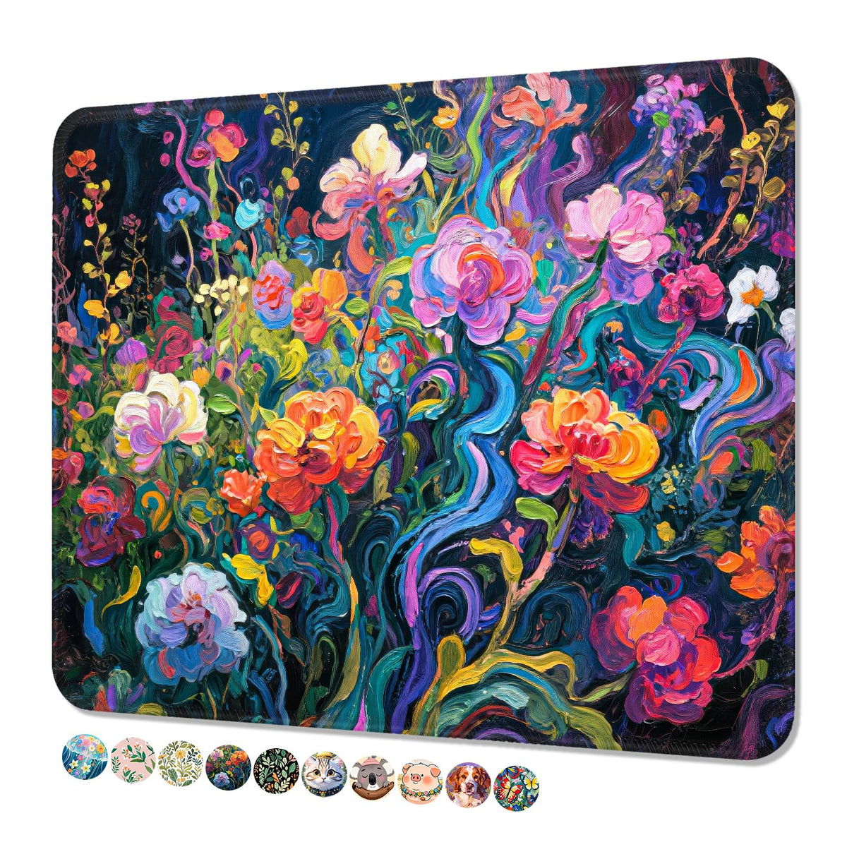Mouse Pad, Cute Mouse Mat, 10" x 8", Colorful Flower Cat