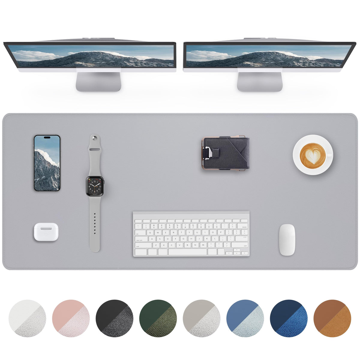 AFIING Desk Pad Protector 23.6" x 13.7" - Non-Slip Waterproof PU Leather Desk Mat for Mouse, Keyboard, Laptop, Office and Home Workspace (Beige)