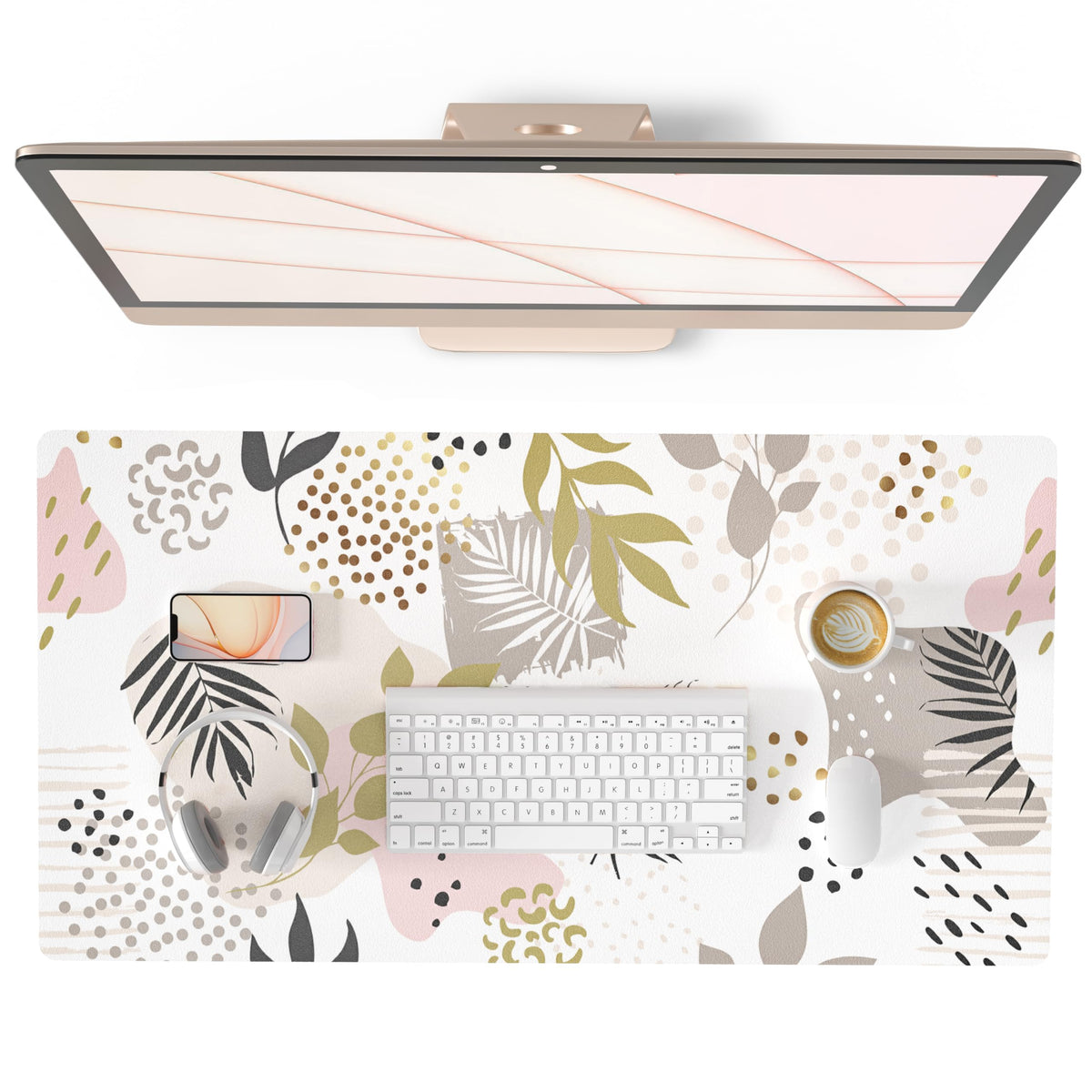 QiyI PU Leather Large Mouse Pad, Office Decor, 31.5" x 15.7", Rose Gold