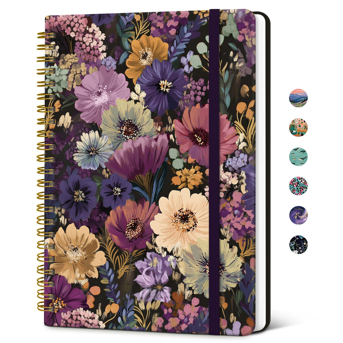 Taja Lined Spiral Journal Notebook for Women, Pretty College Ruled Notebook for Work & Note Taking, A5 Hardcover Journal for Writing, Cute Aesthetic 140 Pages, Midnight Bloom
