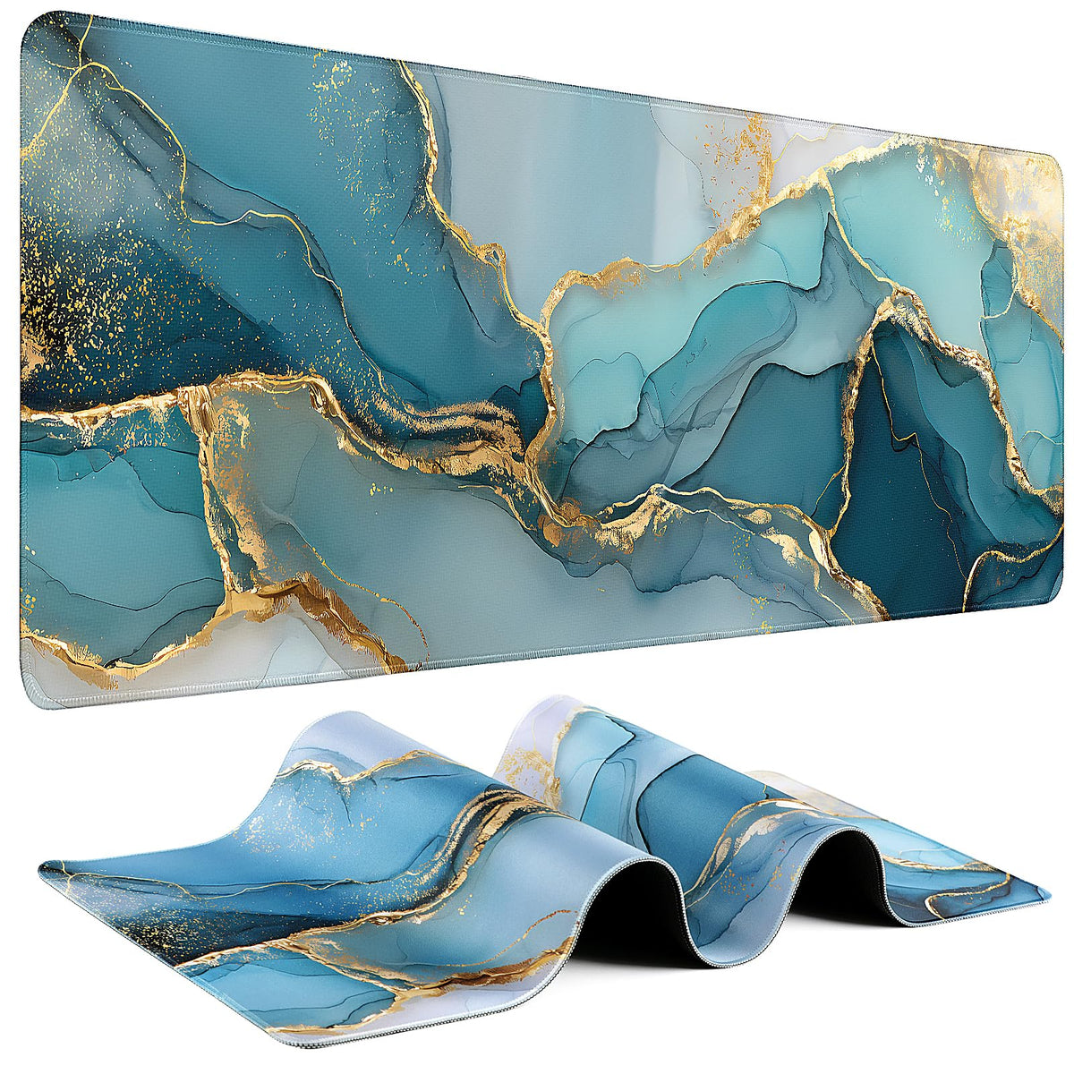 Mouse Pad Gaming - Desk Mat for Keyboard and Mouse - Kanagawa Large Mouse Pad for Desk, Japanese Sea Wave Mousepad (31.5 x 11.8inch) with Non-Slip Base, Desks Pad Mat for Game, Office and Home