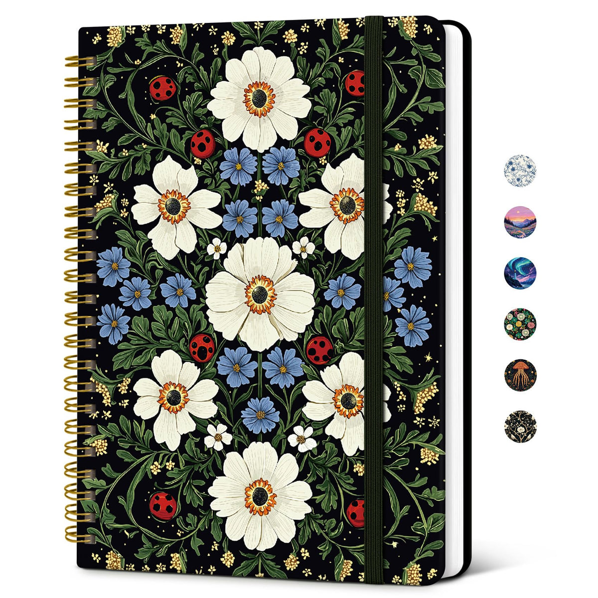 Taja Lined Spiral Journal Notebook for Women, Pretty College Ruled Notebook for Work & Note Taking, A5 Hardcover Journal for Writing, Cute Aesthetic 140 Pages, Midnight Bloom