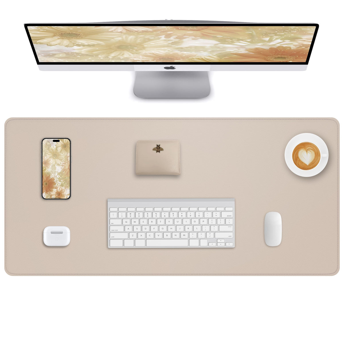 AFIING Desk Pad Protector 23.6" x 13.7" - Non-Slip Waterproof PU Leather Desk Mat for Mouse, Keyboard, Laptop, Office and Home Workspace (Beige)