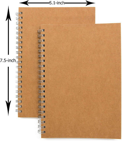 Soft Cover Spiral Notebook Journal 2-Pack, Blank Sketch Book Pad, Wirebound Memo Notepads Diary Notebook Planner with Unlined Paper, 100 Pages/ 50 Sheets, 7.5 inch x 5.1 inch (Brown)