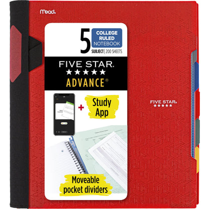 Five Star Advance Spiral Notebook + Study App, 5 Subject, College Ruled Paper, 8-1/2" x 11", 200 Sheets, Spiral Guard, Movable Tabbed Dividers, Seaglass Green (73148)
