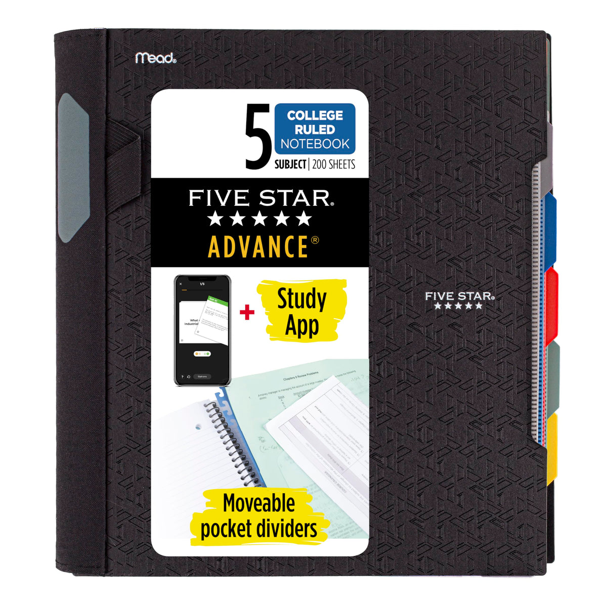 Five Star Advance Spiral Notebook + Study App, 5 Subject, College Ruled Paper, 8-1/2" x 11", 200 Sheets, Spiral Guard, Movable Tabbed Dividers, Seaglass Green (73148)