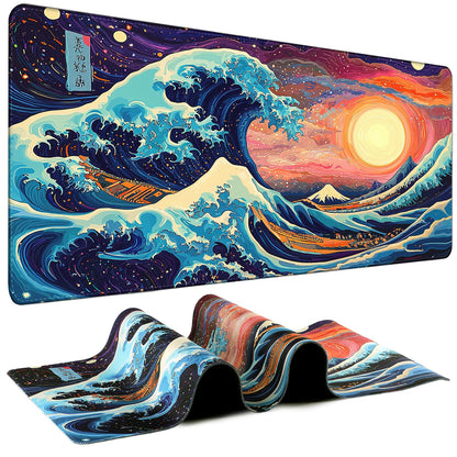Mouse Pad Gaming - Desk Mat for Keyboard and Mouse - Kanagawa Large Mouse Pad for Desk, Japanese Sea Wave Mousepad (31.5 x 11.8inch) with Non-Slip Base, Desks Pad Mat for Game, Office and Home