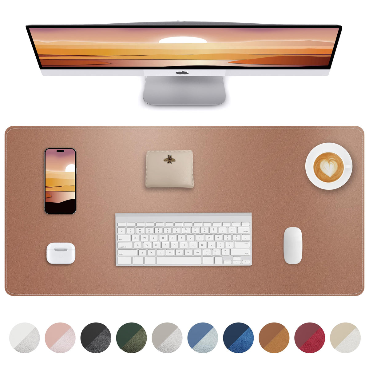 AFIING Desk Pad Protector 23.6" x 13.7" - Non-Slip Waterproof PU Leather Desk Mat for Mouse, Keyboard, Laptop, Office and Home Workspace (Beige)