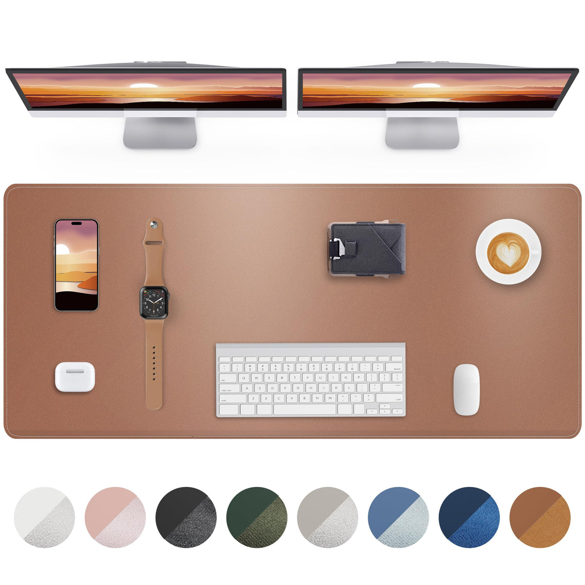 AFIING Desk Pad Protector 23.6" x 13.7" - Non-Slip Waterproof PU Leather Desk Mat for Mouse, Keyboard, Laptop, Office and Home Workspace (Beige)