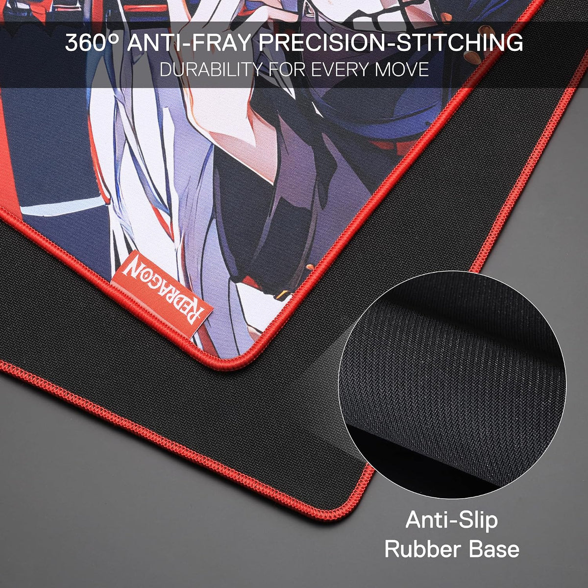 Redragon EISA P047L Anime Gaming Mouse Pad - Smooth Spandex Surface, Anti-Slip Rubber Base, Spill-Resistant, Durable 5mm Thick Design, 35 x 16 inches, Black