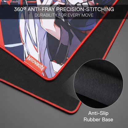 Redragon EISA P047L Anime Gaming Mouse Pad - Smooth Spandex Surface, Anti-Slip Rubber Base, Spill-Resistant, Durable 5mm Thick Design, 35 x 16 inches, Black